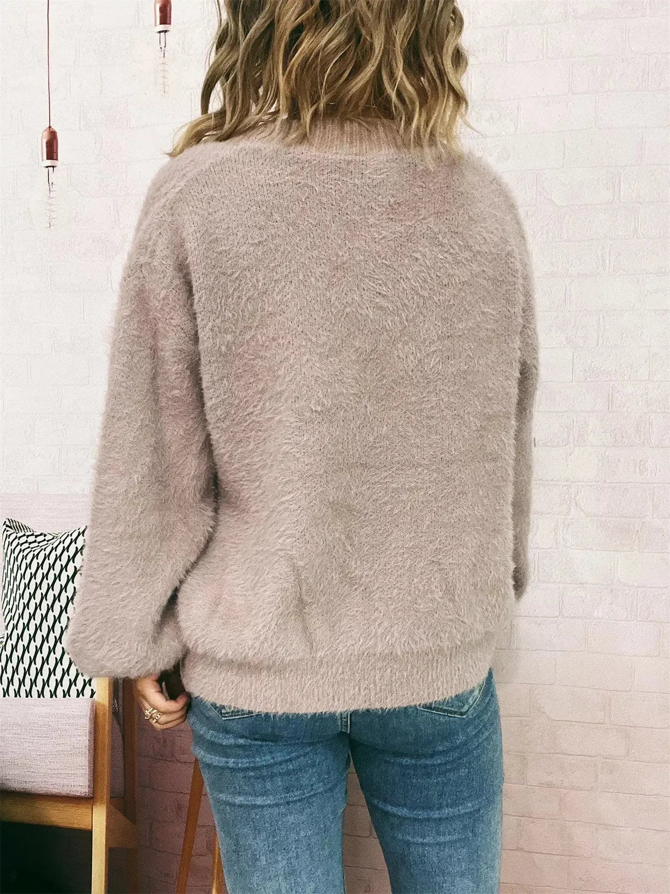Fuzzy Button-Up Long Sleeve Cardigan  Style Ratio