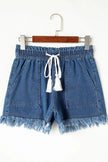 Raw Hem Drawstring High Waist Denim Shorts with Pockets  Style Ratio