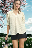 Umgee Linen V-Neck Lace Puff Sleeve Top  Style Ratio