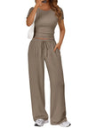 Round Neck Short Sleeve Shirt and Pants Loungewear  Style Ratio