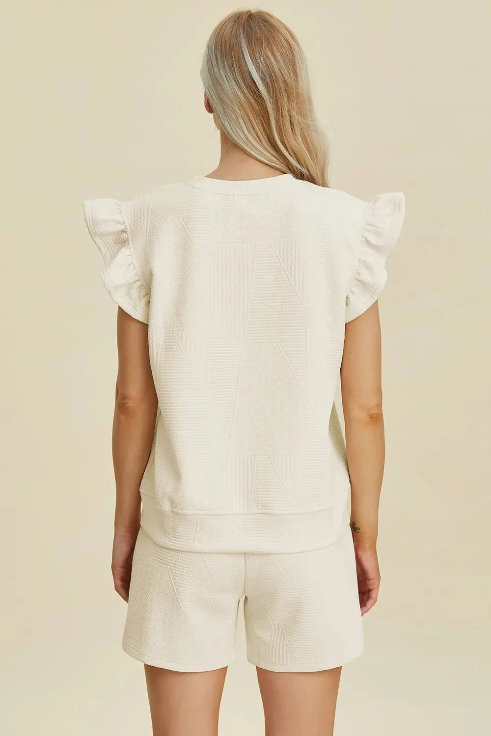 Double Take Full Size Texture Round Neck Ruffle Sleeve Top and Shorts Set  Style Ratio