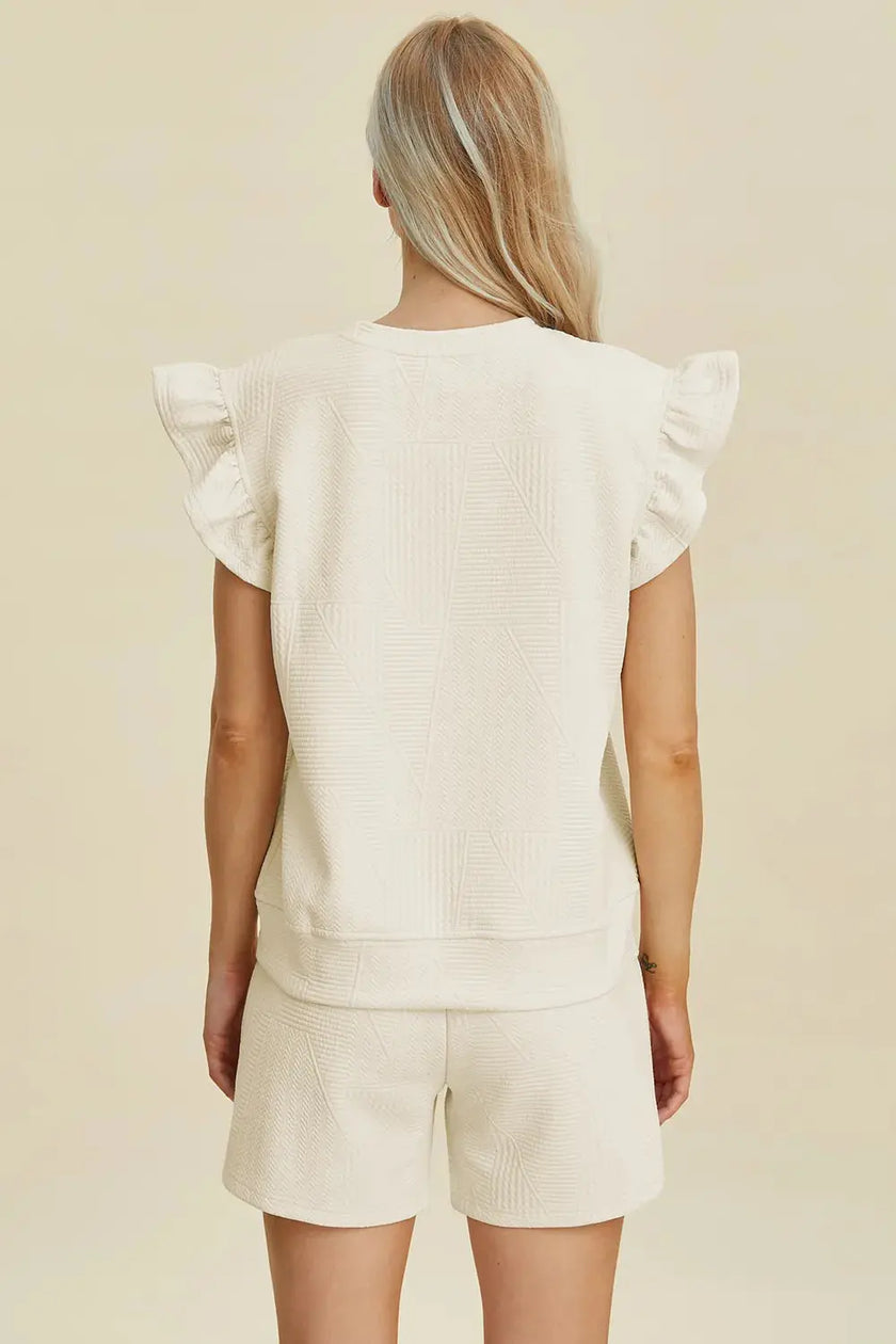 Double Take Full Size Texture Round Neck Ruffle Sleeve Top and Shorts Set  Style Ratio