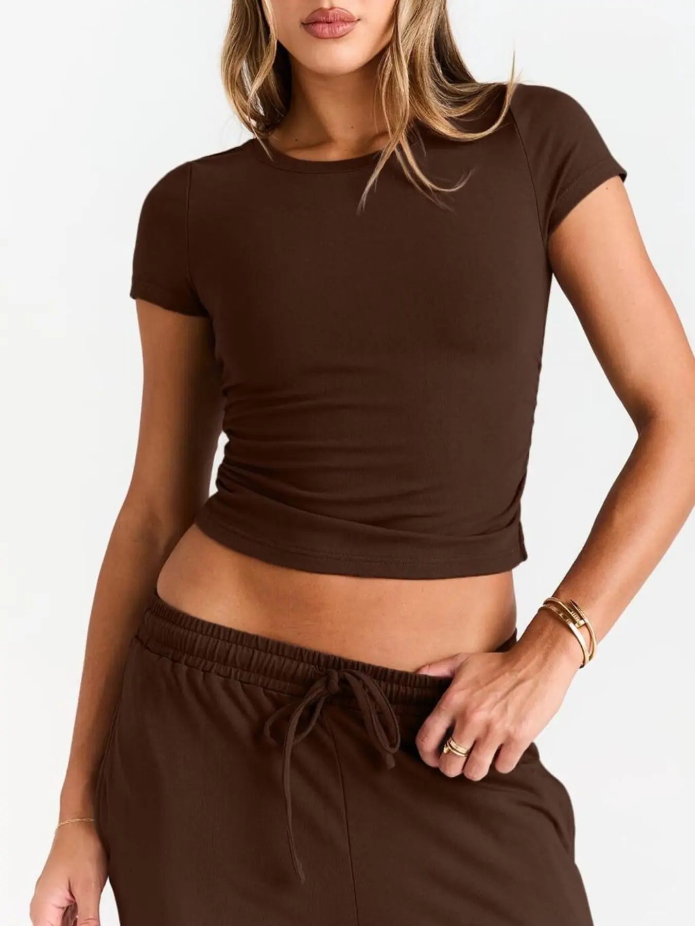 Round Neck Short Sleeve Shirt and Pants Loungewear  Style Ratio