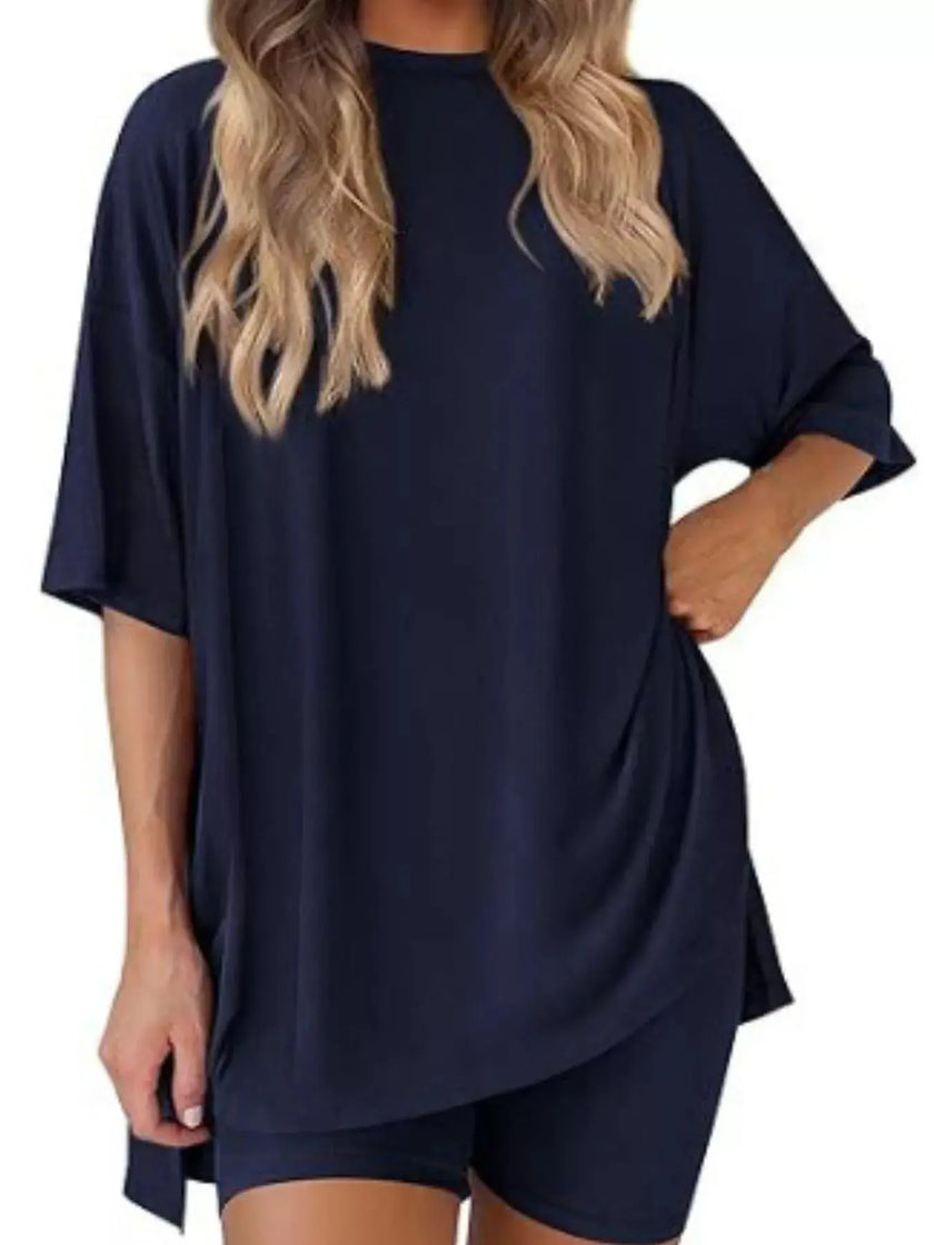 Full Size Relaxed Fit Top and Shorts Two-Piece Set  Style Ratio