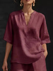 Full Size Notched Half Sleeve Top and Shorts Set  Style Ratio
