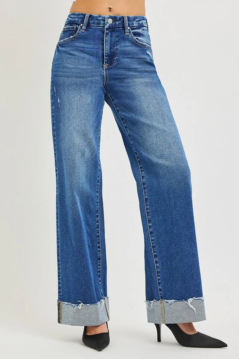 RISEN High Rise Wide Leg Jeans With Cuffed Hem  Style Ratio