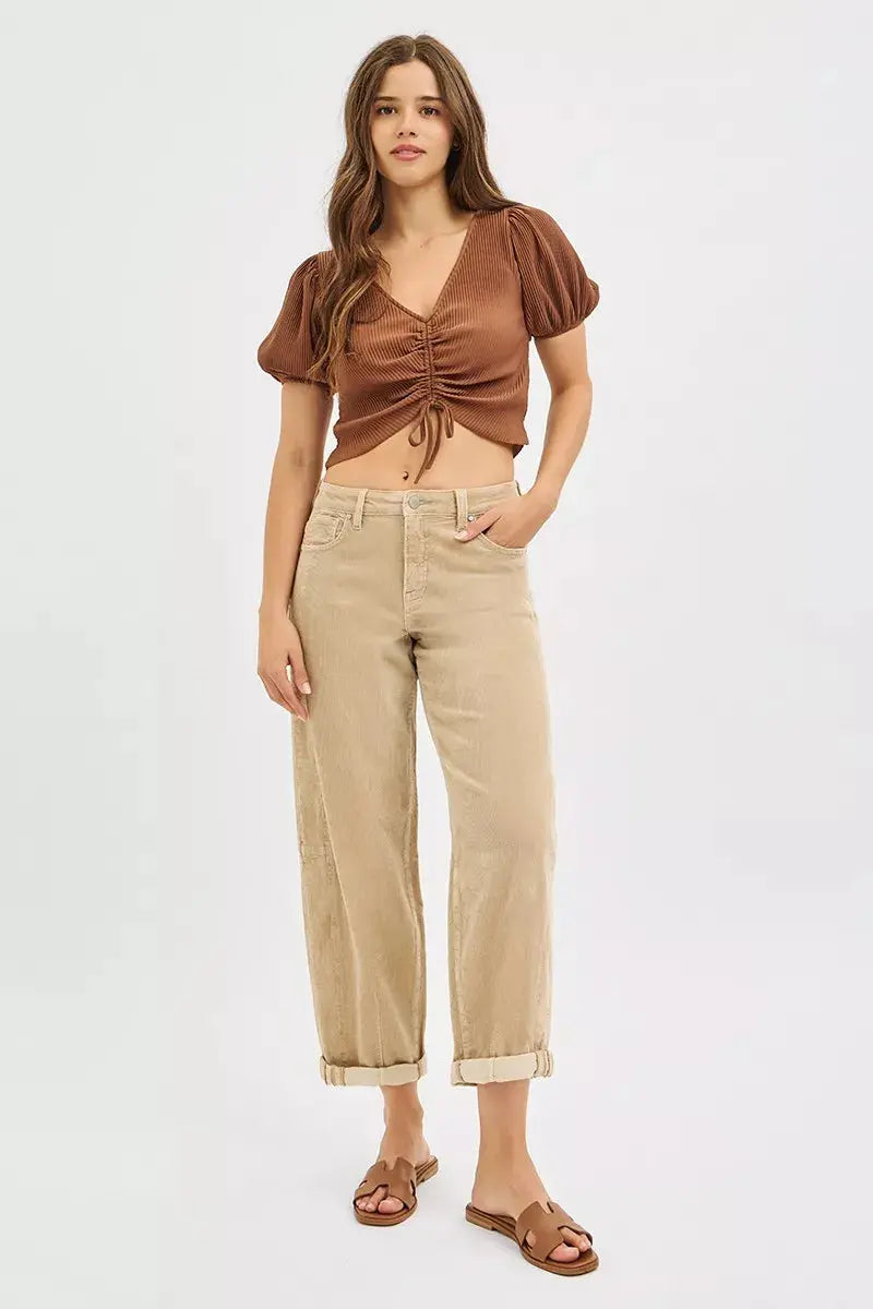 RISEN High Rise Crop Barrel Cordurory Pants  Style Ratio