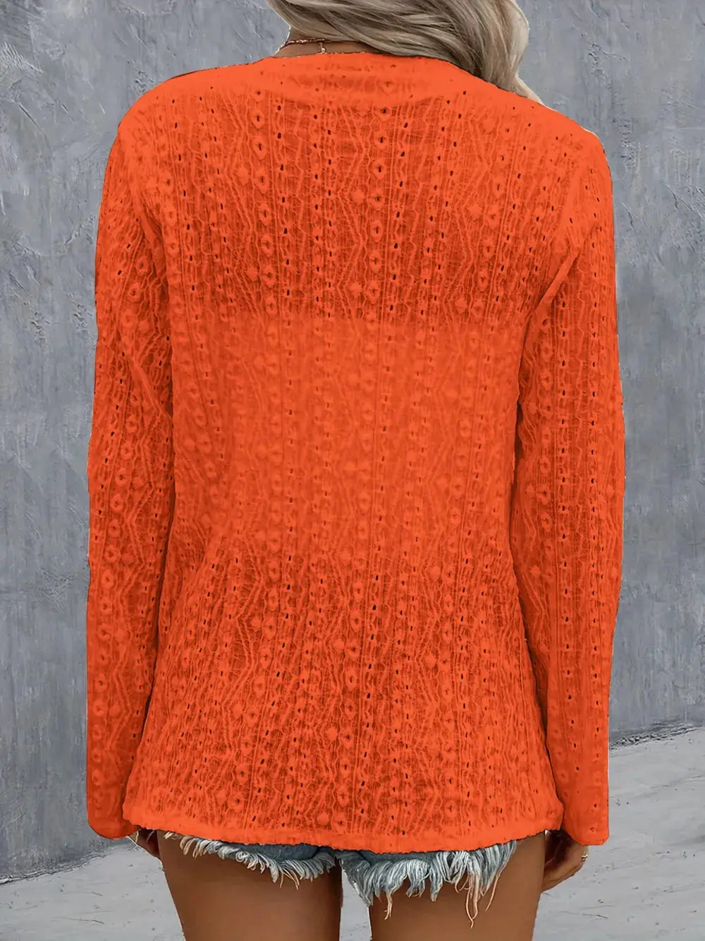 Eyelet Roll-Tab Sleeve Cardigan  Style Ratio