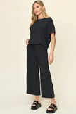 Double Take Texture Round Neck Short Sleeve Shirt and Wide Leg Pants  Style Ratio