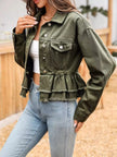 Ruffle Raw Hem Denim Jacket  Style Ratio