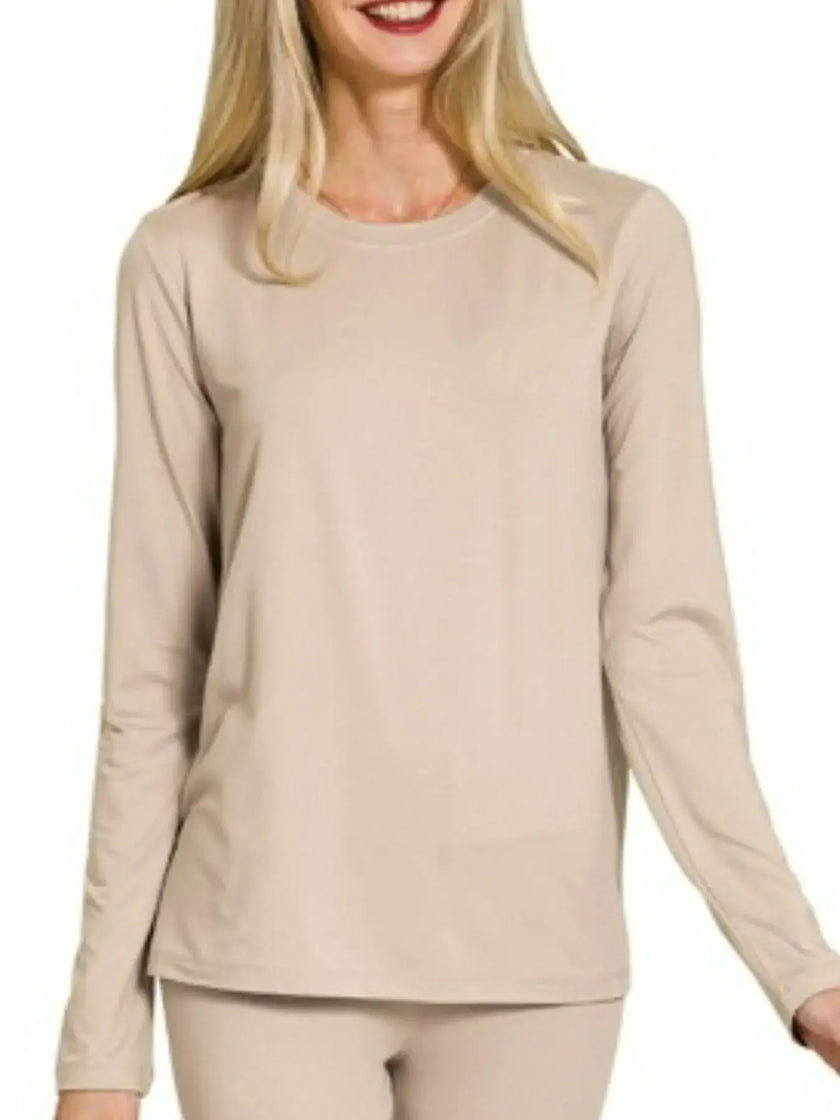 Zenana Microfiber Round Neck Top and Leggings Loungewear  Style Ratio