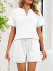 Notched Short Sleeve Top and Shorts Set  Style Ratio