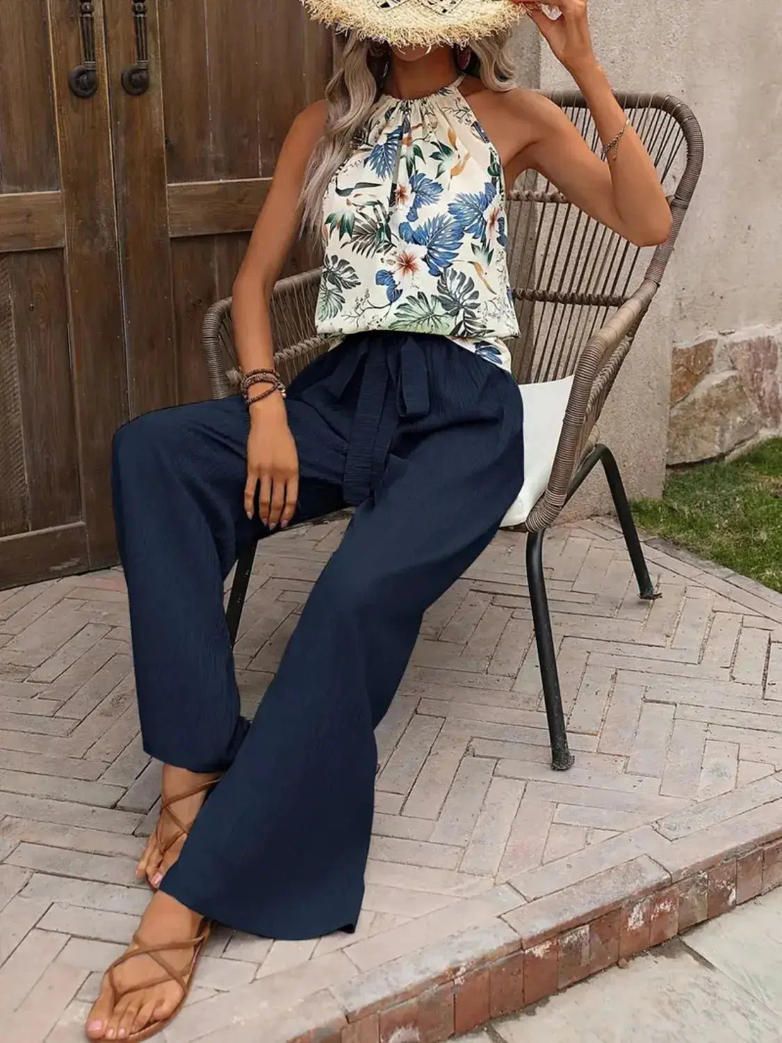 Printed Tank Top and Wide Leg Pants Set  Style Ratio