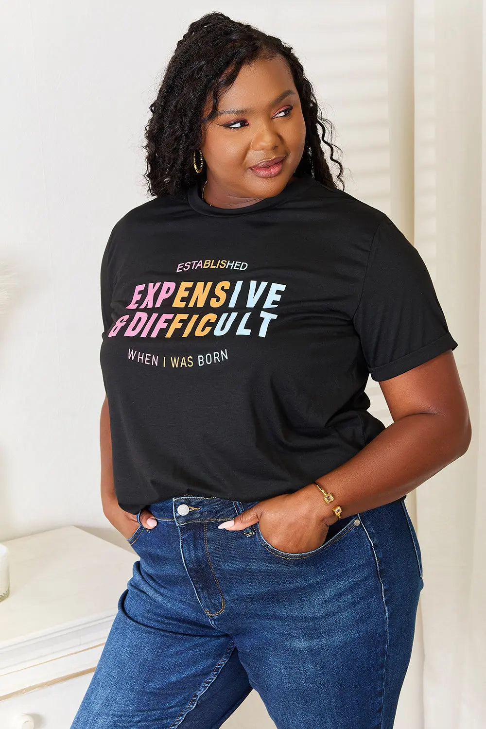 Simply Love Expensive Difficult Graphic Cuffed Short Sleeve Shirt  Style Ratio