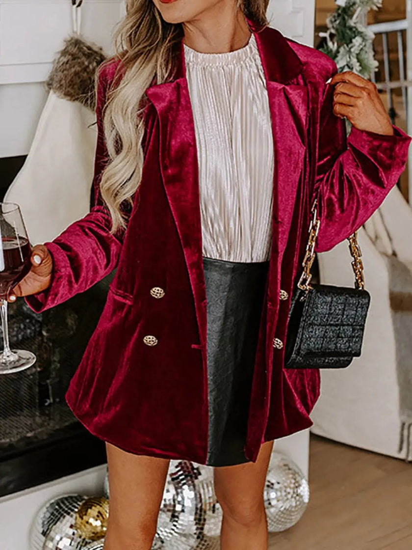 Velvet Lapel Collar Button Up Blazer  Style Ratio