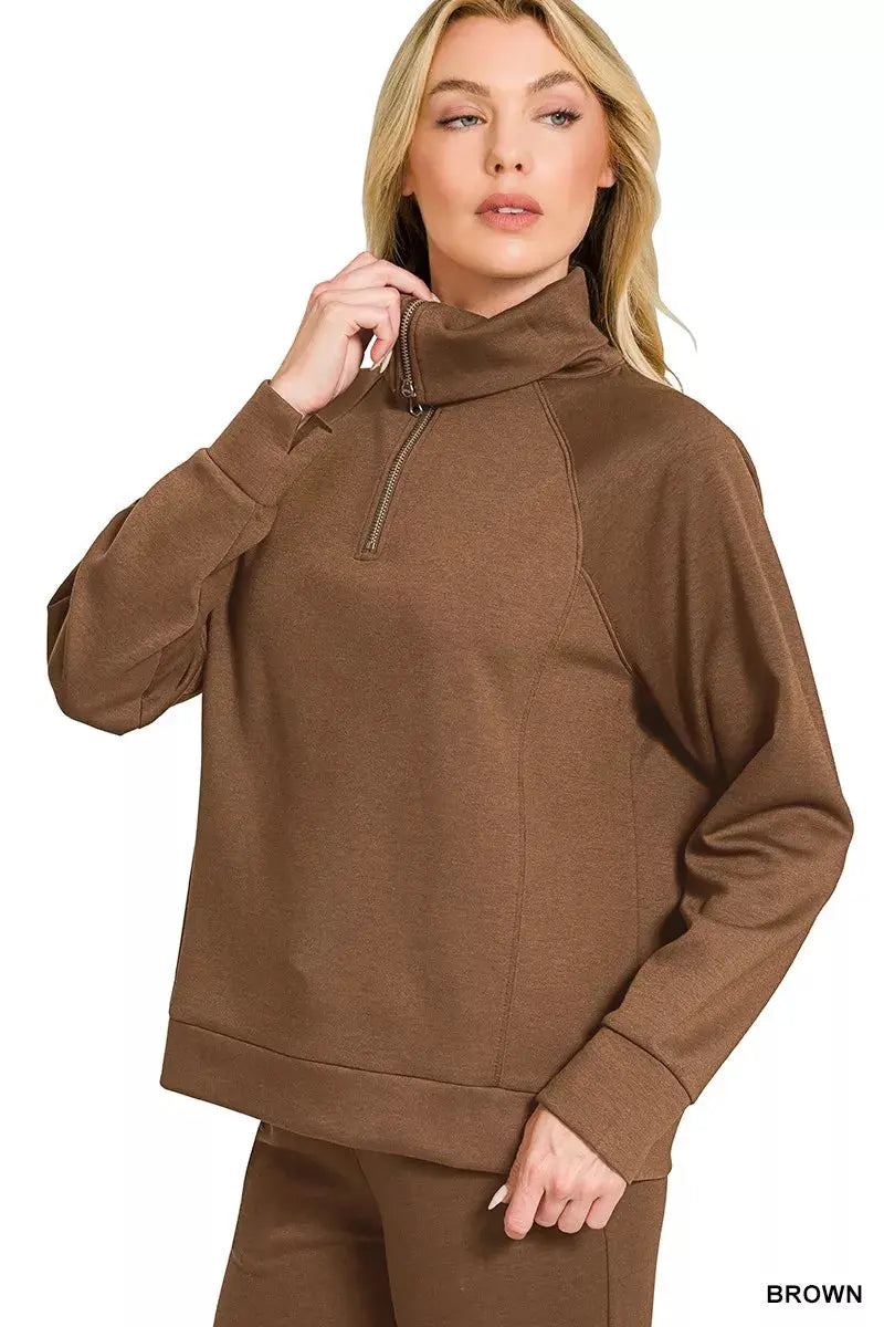 Zenana Scuba Half Zip Sweatshirts and Joggers Set  Style Ratio