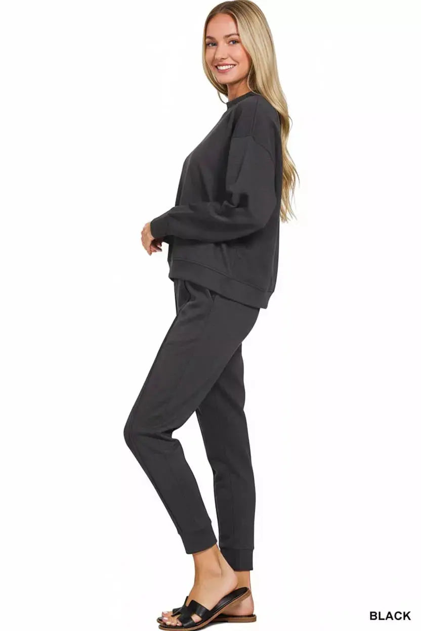 Zenana Scuba Mock Neck Sweatshirt and Joggers Set  Style Ratio