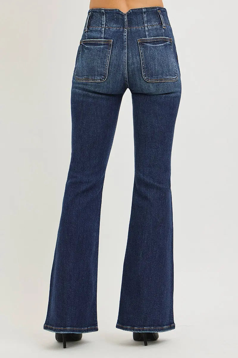 RISEN High Rise Flare Jeans With Seam Detail Waistband  Style Ratio