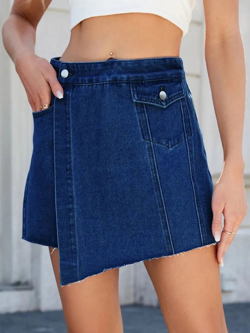 Frayed Hem Asymmetrical Denim Skort  Style Ratio