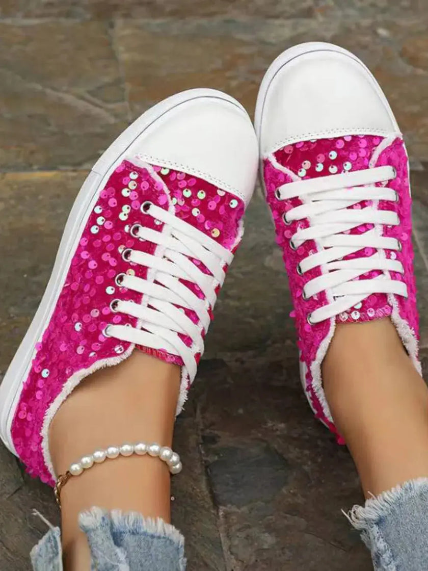 Sequin Round Toe Flat Sneakers  Style Ratio