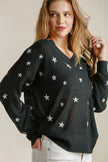 Umgee Star V-Neck Long Sleeve Sweater  Style Ratio