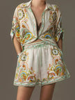Printed Button Up Shirt and Shorts Set  Style Ratio