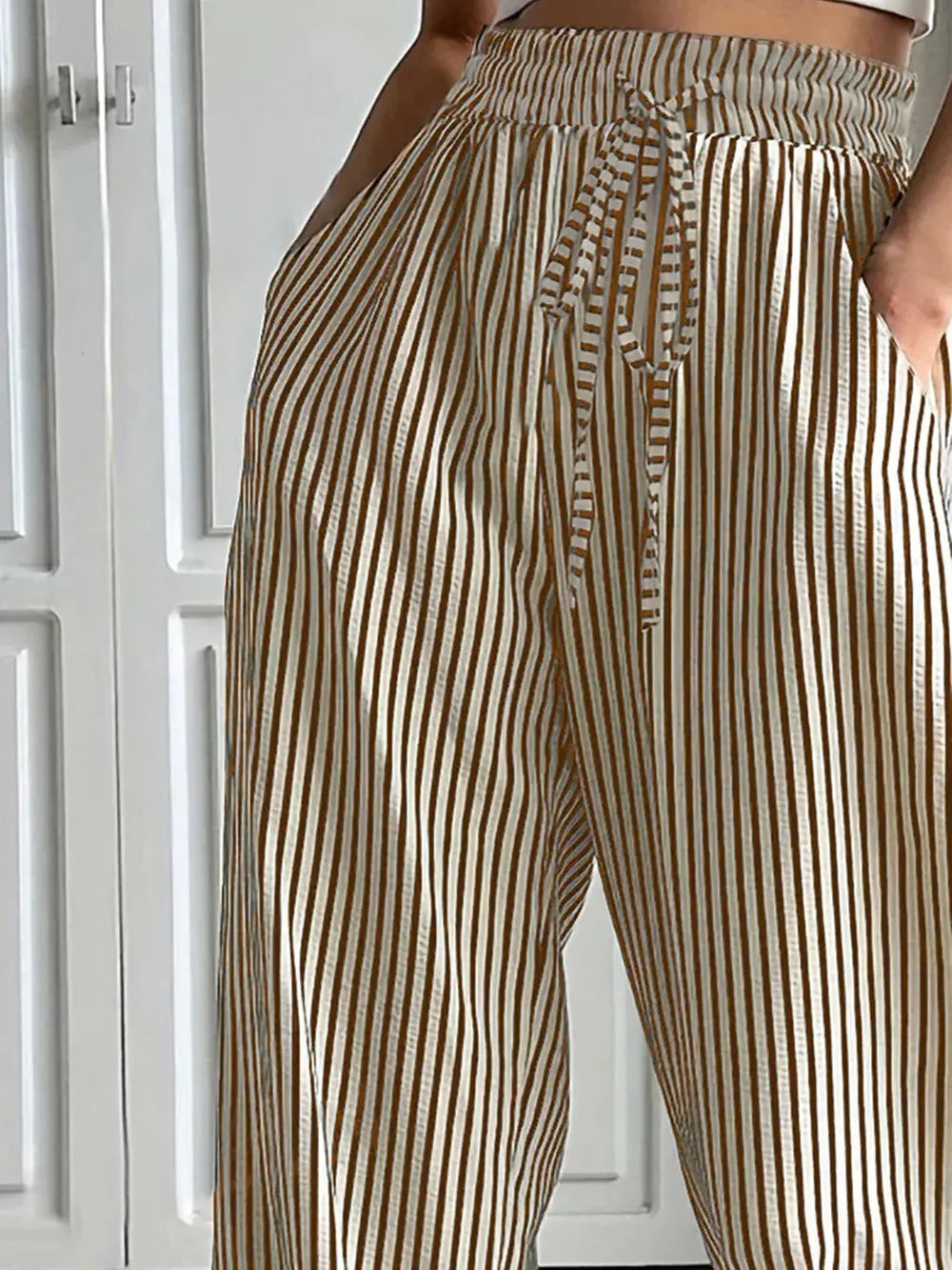 Drawstring Striped Elastic Waist Pants  Style Ratio