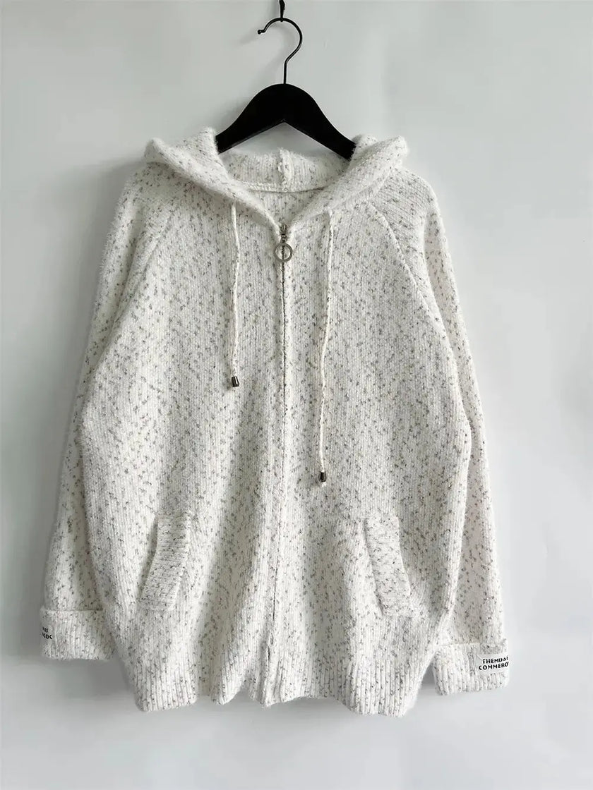 Zip Up Drawstring Long Sleeve Hooded Sweater  Style Ratio