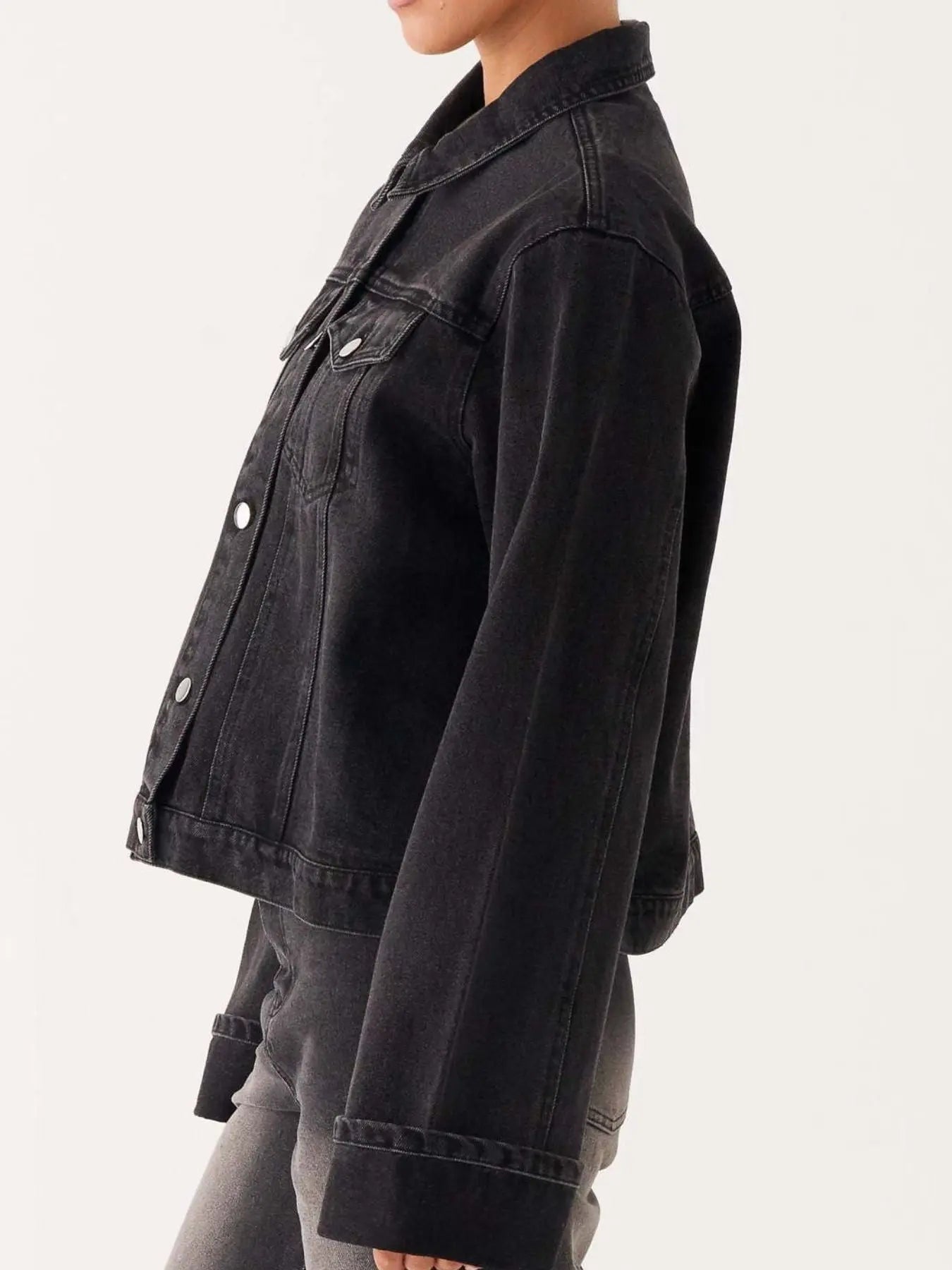 Button Down Cropped Oversized Denim Jacket  Style Ratio