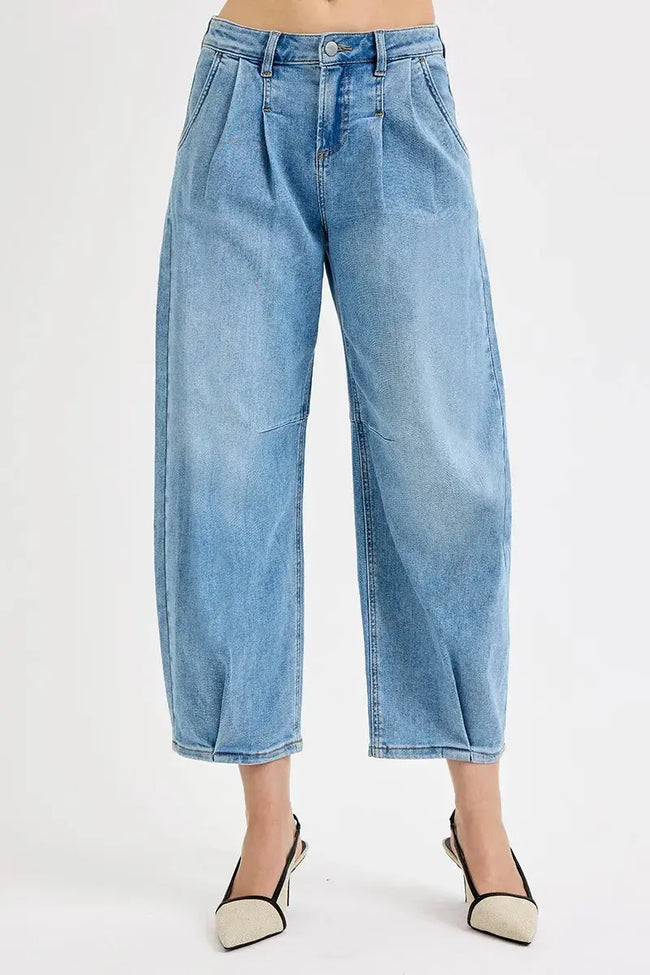 RISEN Full Size Mid Rise Fit Crop Wide Volume Leg Jeans  Style Ratio