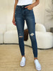 Judy Blue Mid Waist Distressed Slim Jeans  Style Ratio
