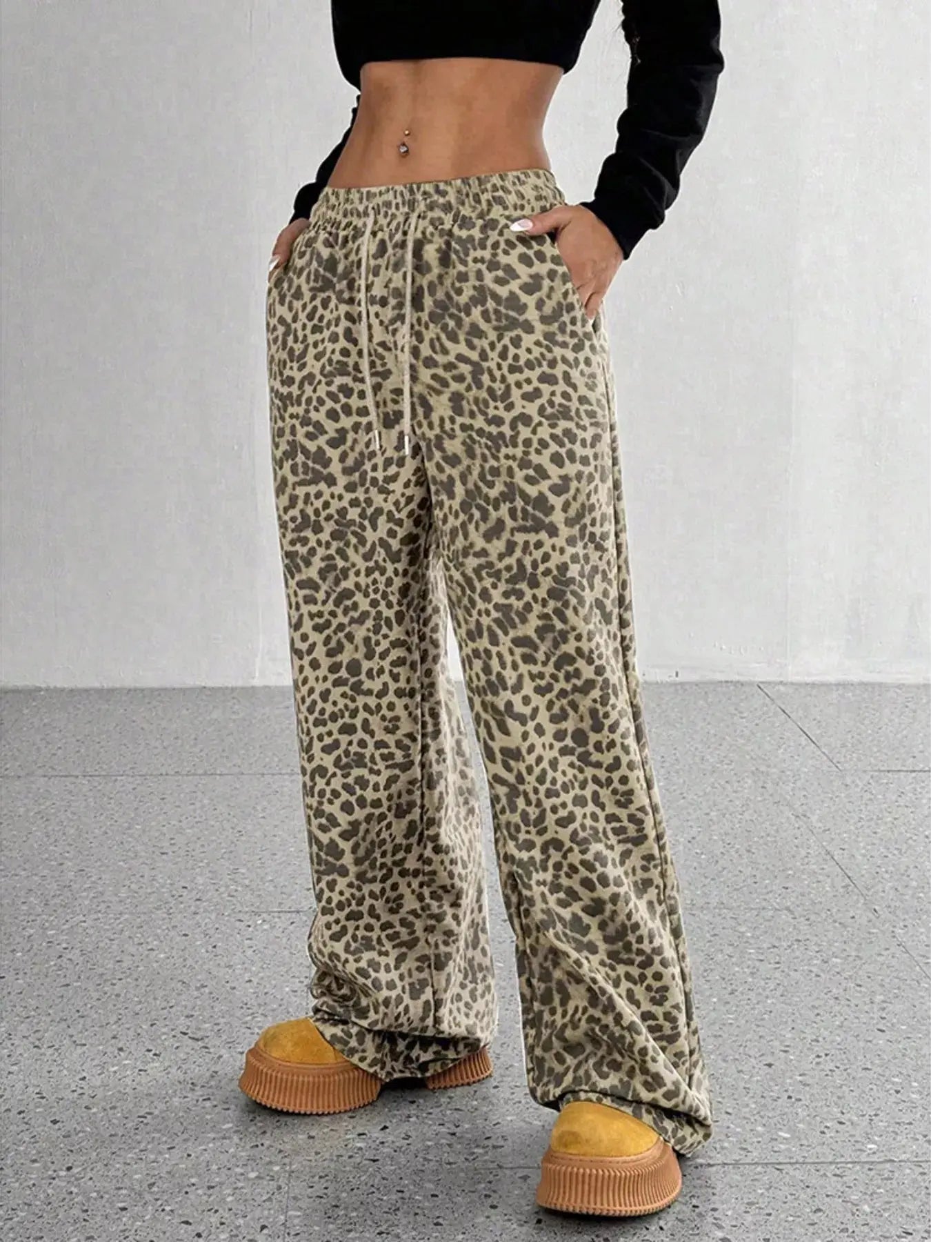 Full Size Leopard Print Wide Leg Pants Plus Size  Style Ratio