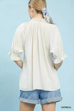 Umgee Linen Scalloped Ruffle Neck Blouse  Style Ratio