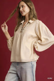 Umgee Long Sleeve Blouse with Leopard Print Trim  Style Ratio