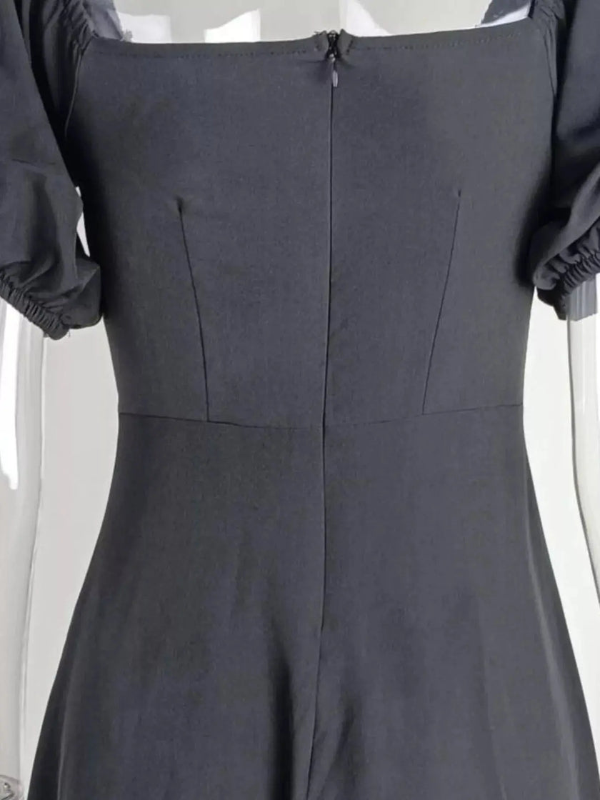 Puff Sleeve Tie Front Slit Midi Dress  Style Ratio