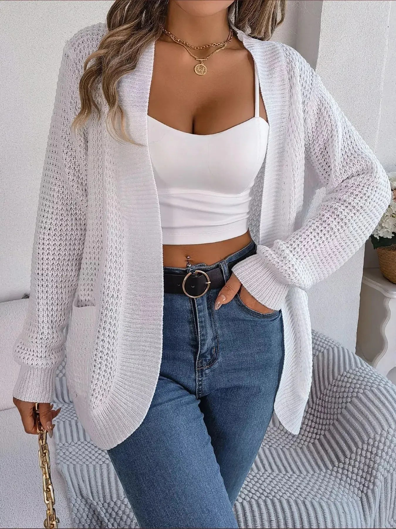 Chunky Knit Open Front Cardigan with Pockets  Style Ratio