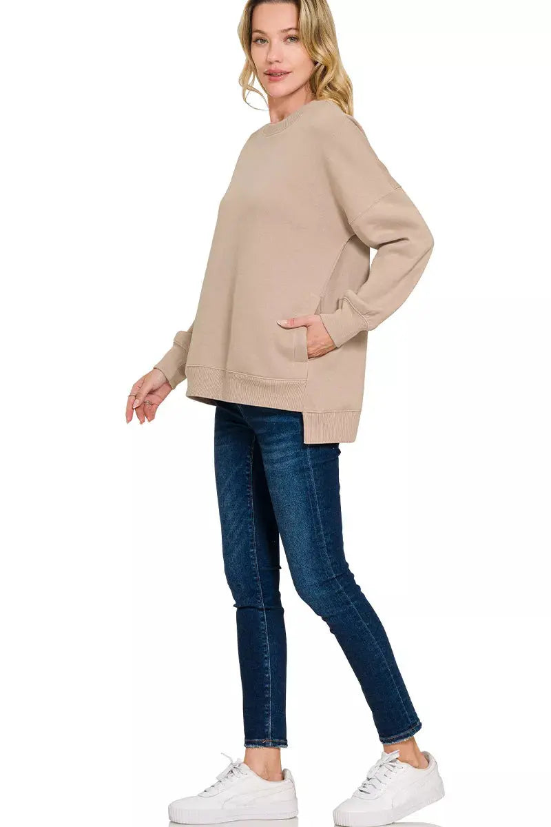 Zenana Full Size Fleece Hi-low Boyfriend Sweatshirts with Pockets  Style Ratio