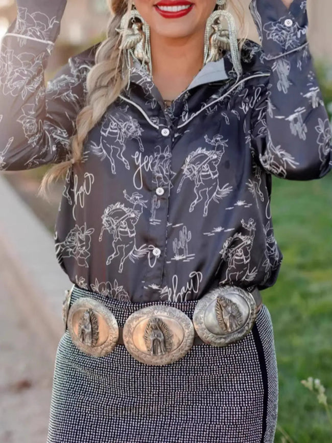 Printed Button Up Long Sleeve Shirt  Style Ratio