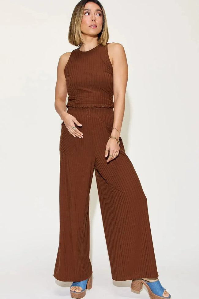 Basic Bae Full Size Ribbed Tank and Wide Leg Pants Set  Style Ratio