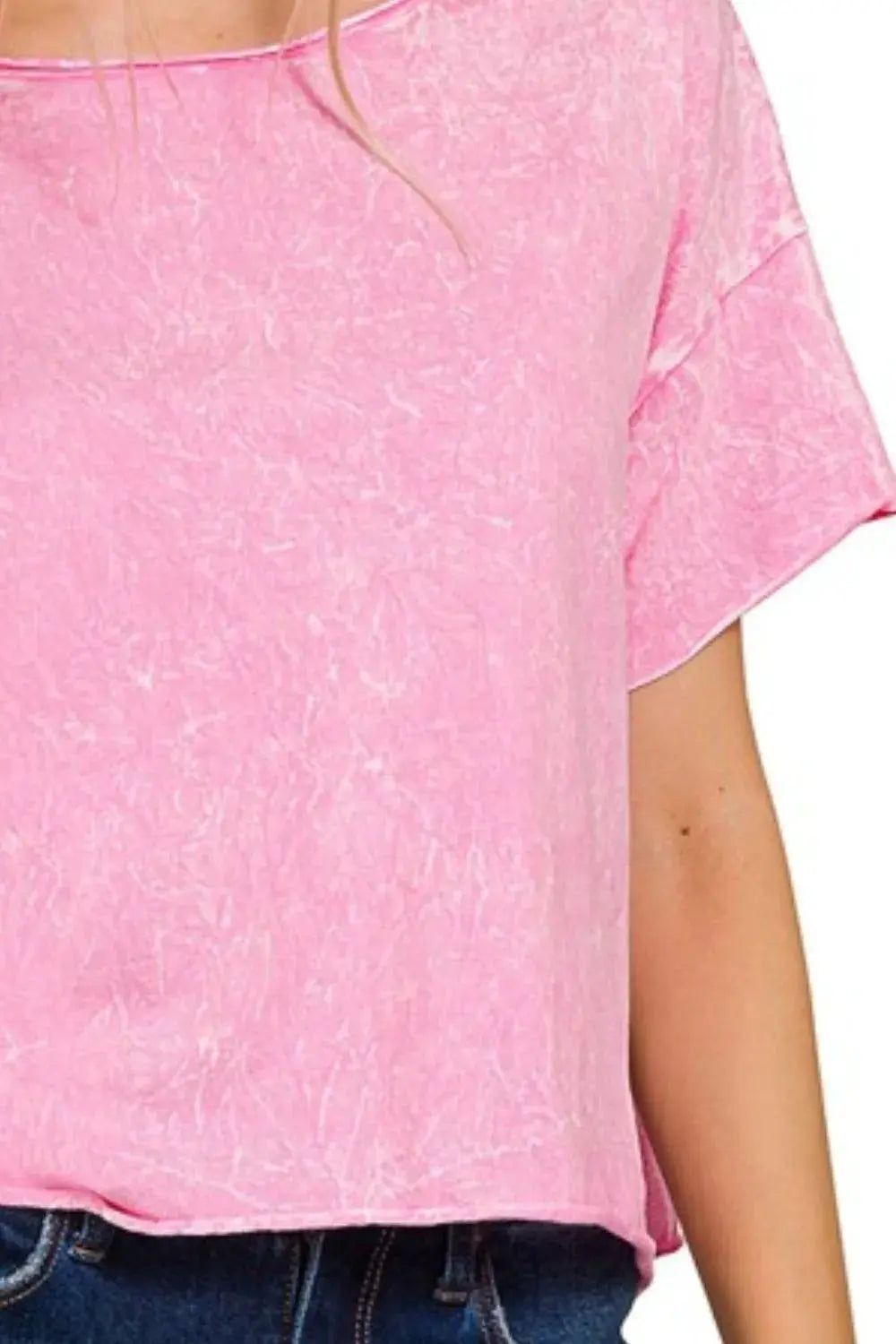 Zenana Washed Crew Neck Short Sleeve Crop Box Shirt  Style Ratio