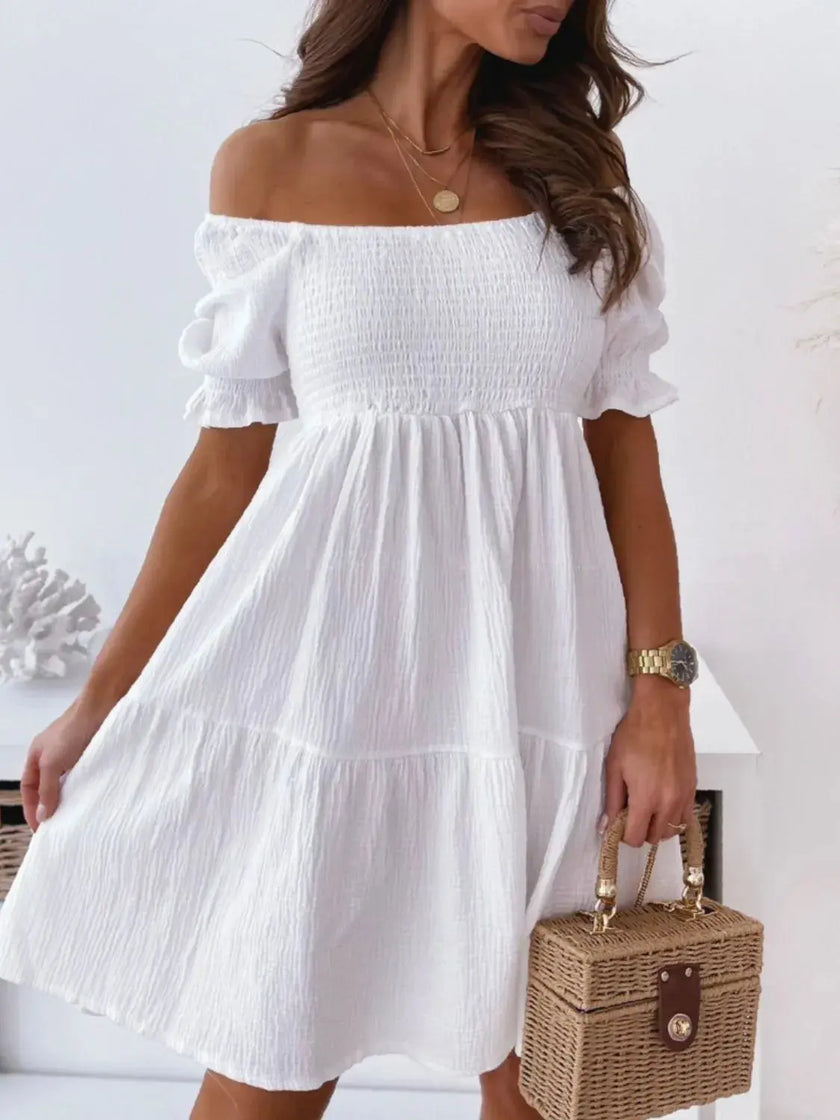 Smocked Off-Shoulder Mini Dress  Style Ratio