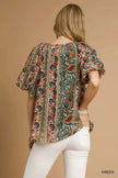 Umgee Boho Floral Stripe Puff Sleeve Blouse  Style Ratio