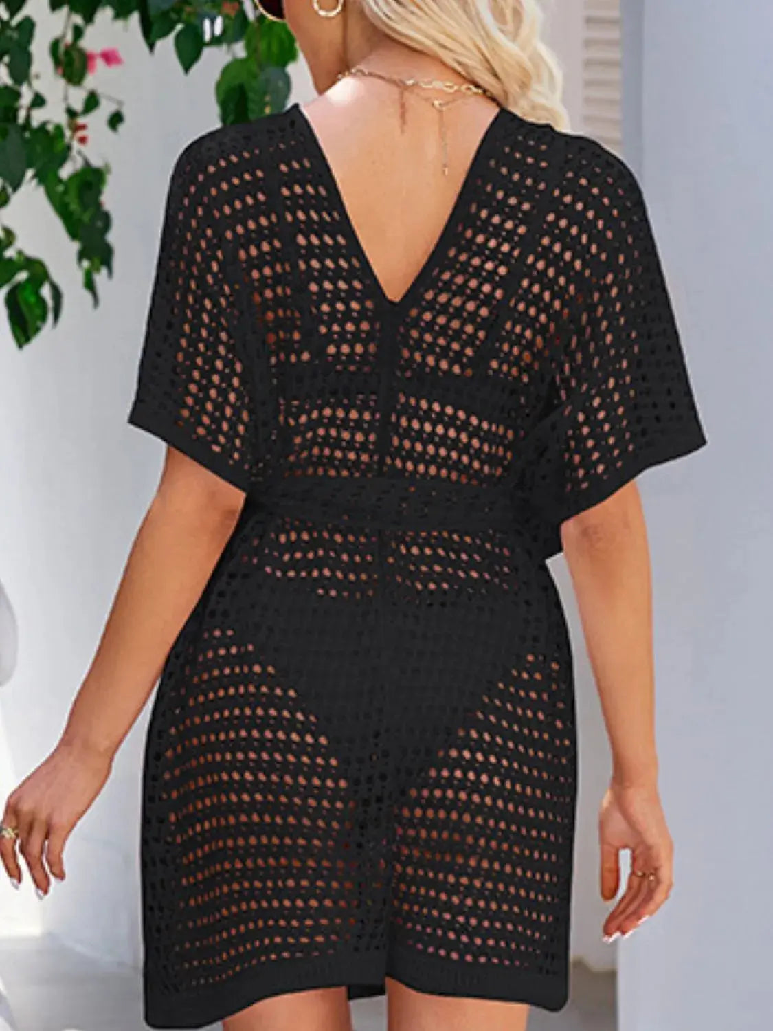 Open Front Tied Openwork Cover-Up  Style Ratio