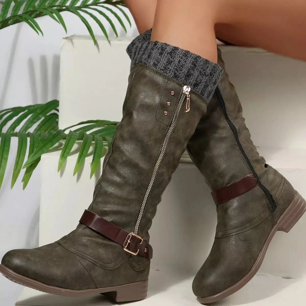 Round Toe Block Heels Boots  Style Ratio