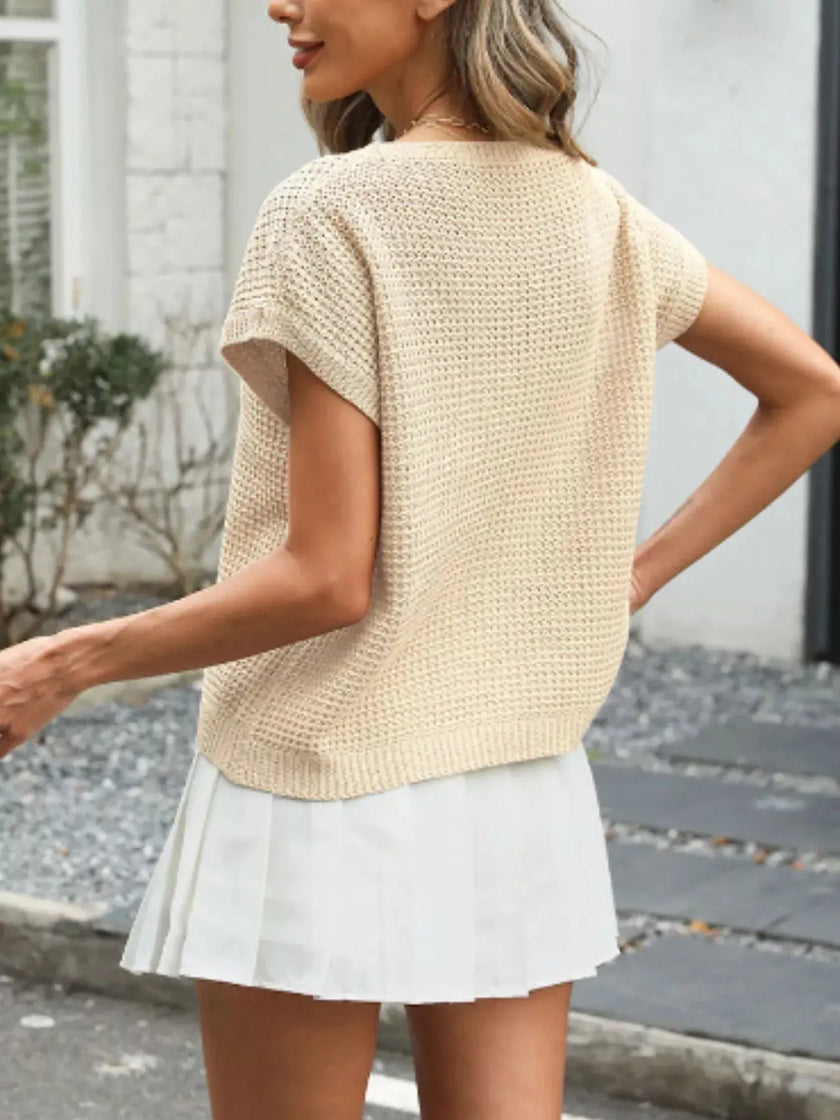 Round Neck Waffle Knit Top  Style Ratio