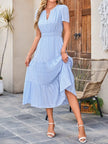 Tiered Notched Short Sleeve Dress  Style Ratio