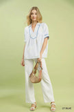 Umgee Striped Embroidered Blouse with Scallop Trim  Style Ratio