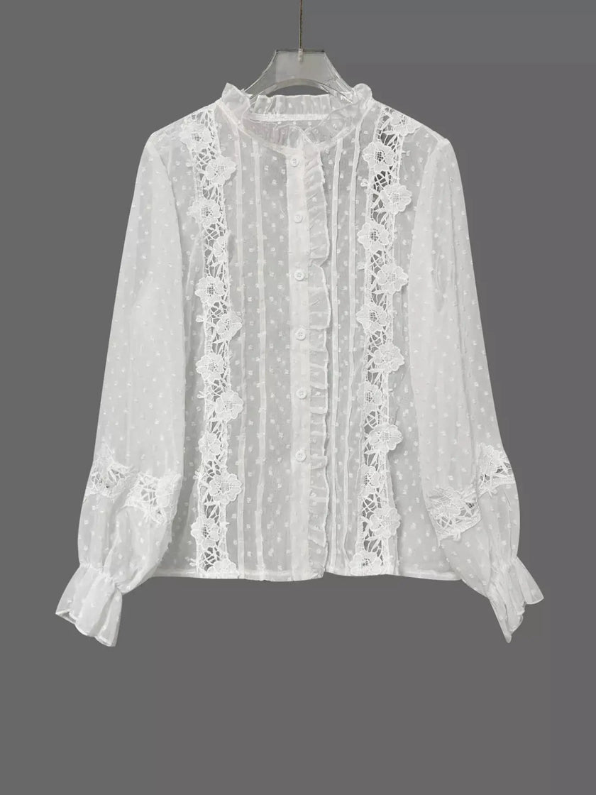 Lace Trimmed Swiss Dot Shirt  Style Ratio