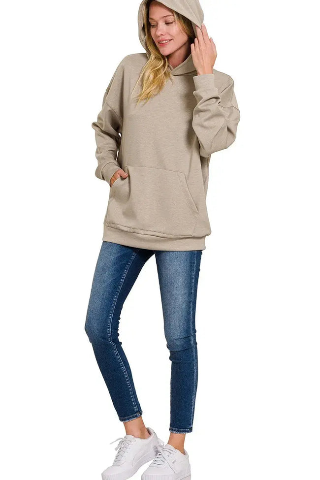 Zenana Oversized Scuba Hoodie with Kangaroo Pocket  Style Ratio