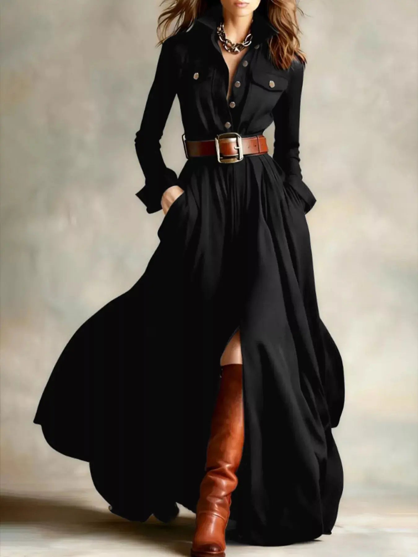 Button Front Long Sleeve Maxi Dress  Style Ratio